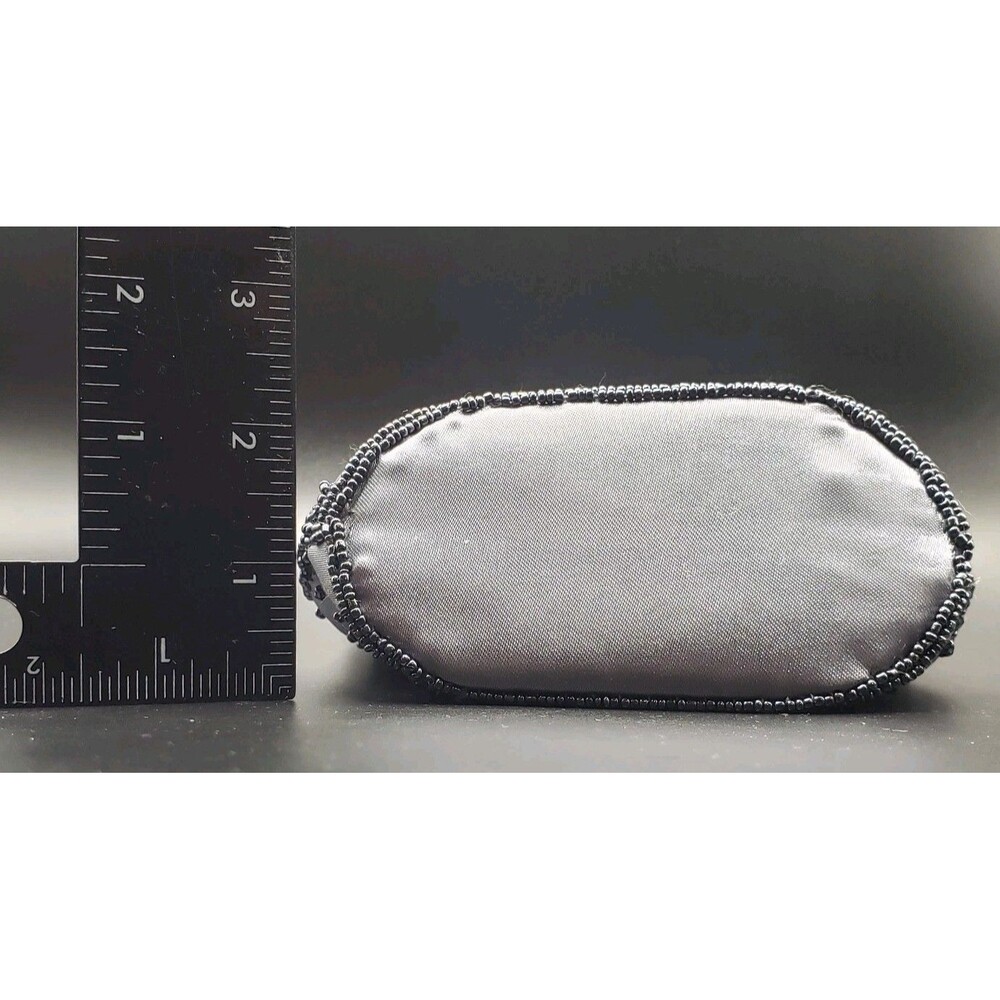 Black Pearls Beads Hand Grey Clutch Evening Hand Bag Purse Silver Prom Wedding - Picture 8 of 8